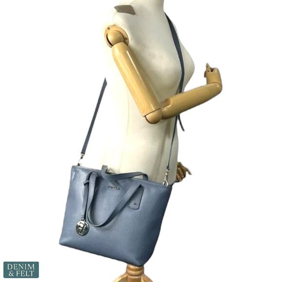 Furla Genuine Leather Blue Tote Bag with Strap Satchel Shoulder Bag Authentic - Picture 13 of 13